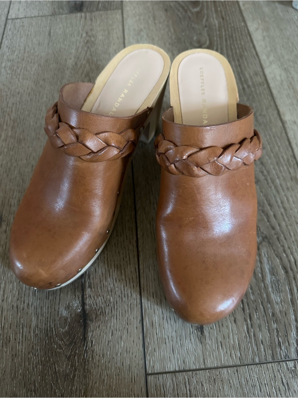 Loeffler Randall Brown Braided Leather Clogs